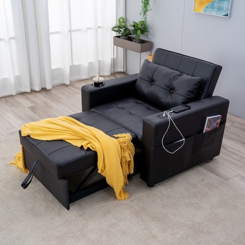 Linen faux leather sofa - leather, bed