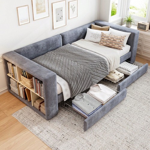 Grey velvet single - single, daybed