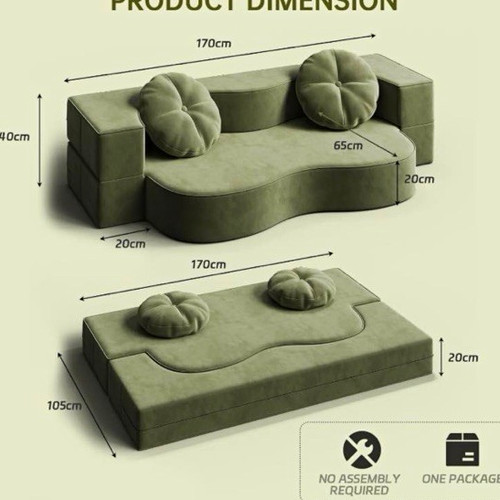 Green folding foam sofa bed - foam,