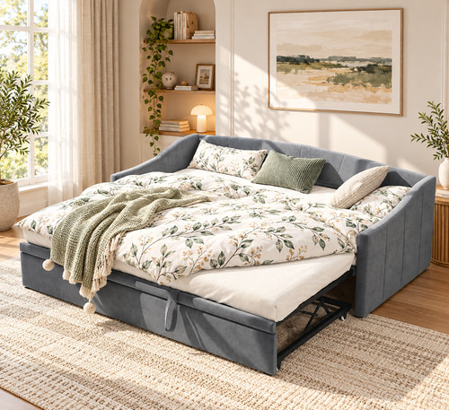 Grey velvet pull - grey, bed